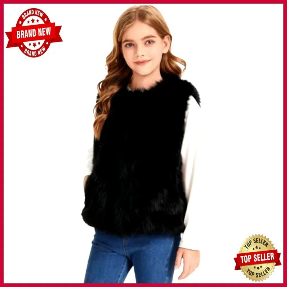 Girls Faux Fur Vest Sleeveless Fluffy Jacket Warm Winter Fuzzy Waistcoat